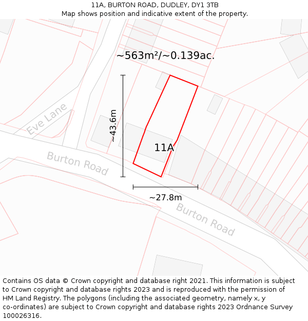 11A, BURTON ROAD, DUDLEY, DY1 3TB: Plot and title map