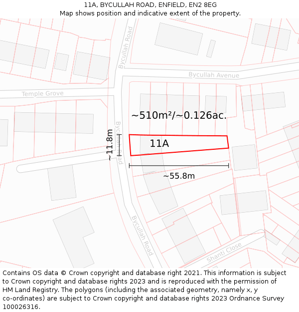 11A, BYCULLAH ROAD, ENFIELD, EN2 8EG: Plot and title map