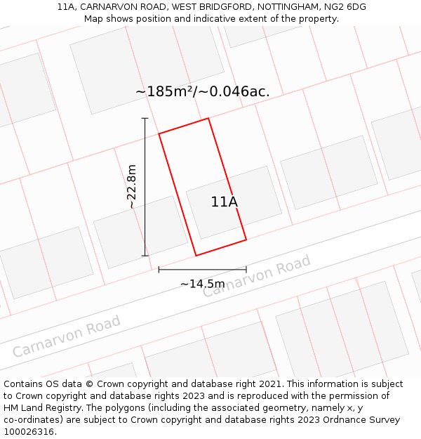 11A, CARNARVON ROAD, WEST BRIDGFORD, NOTTINGHAM, NG2 6DG: Plot and title map