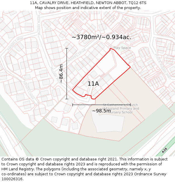 11A, CAVALRY DRIVE, HEATHFIELD, NEWTON ABBOT, TQ12 6TS: Plot and title map