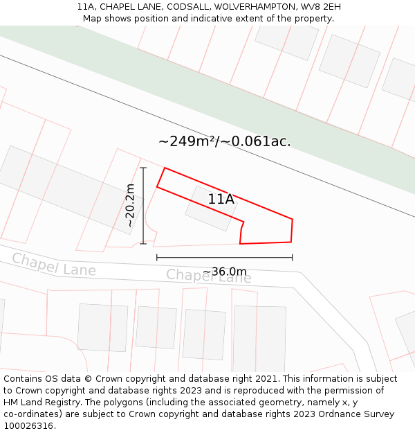 11A, CHAPEL LANE, CODSALL, WOLVERHAMPTON, WV8 2EH: Plot and title map