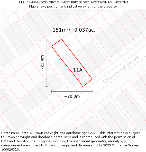 11A, CHARNWOOD GROVE, WEST BRIDGFORD, NOTTINGHAM, NG2 7NT: Plot and title map