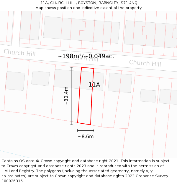 11A, CHURCH HILL, ROYSTON, BARNSLEY, S71 4NQ: Plot and title map