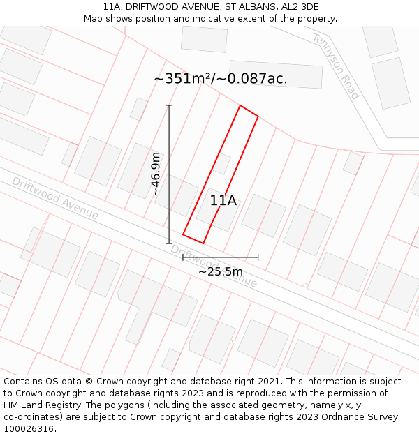 11A, DRIFTWOOD AVENUE, ST ALBANS, AL2 3DE: Plot and title map