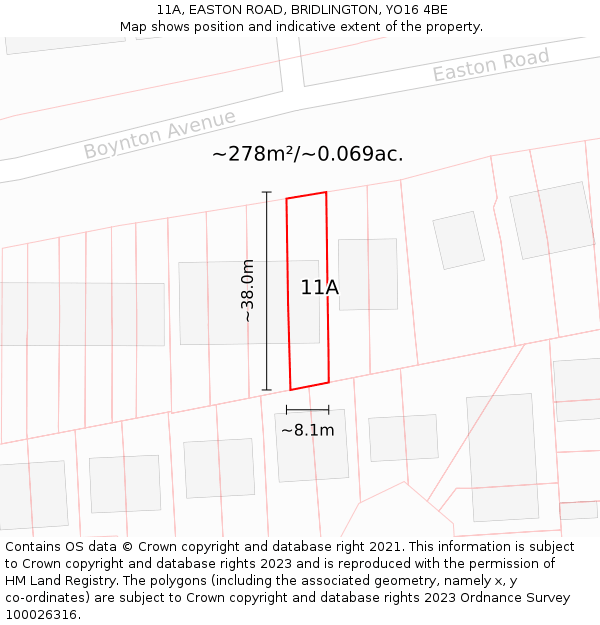 11A, EASTON ROAD, BRIDLINGTON, YO16 4BE: Plot and title map