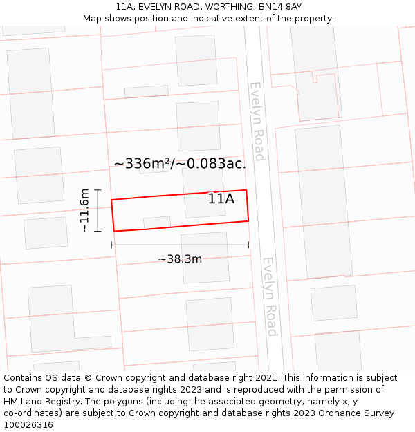 11A, EVELYN ROAD, WORTHING, BN14 8AY: Plot and title map
