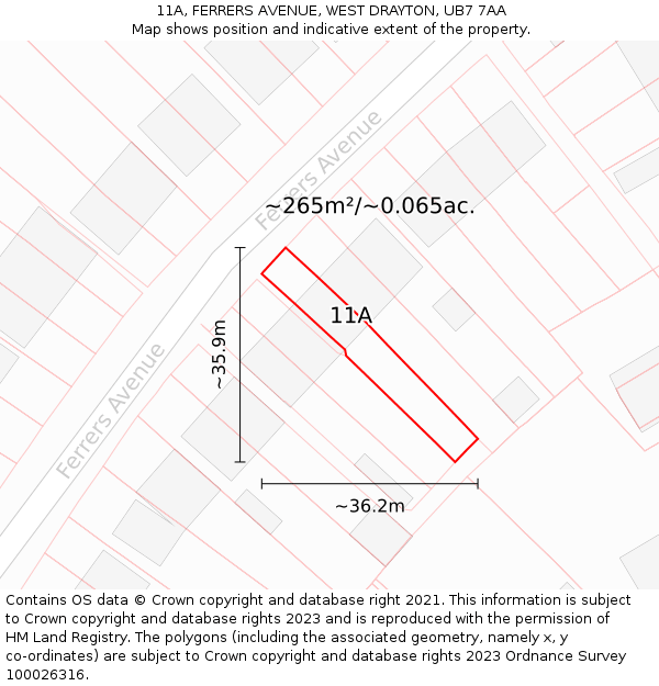 11A, FERRERS AVENUE, WEST DRAYTON, UB7 7AA: Plot and title map