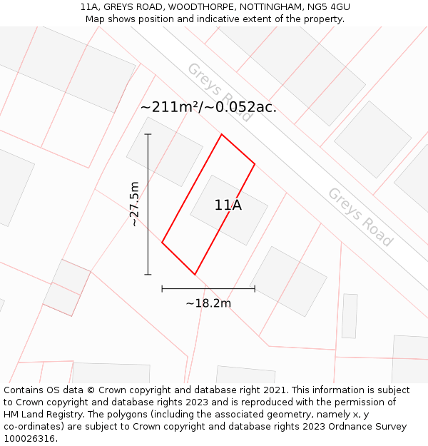 11A, GREYS ROAD, WOODTHORPE, NOTTINGHAM, NG5 4GU: Plot and title map