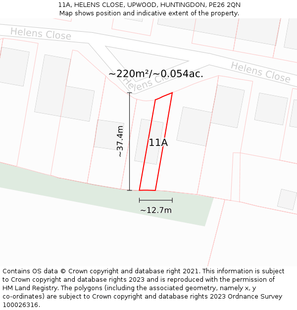 11A, HELENS CLOSE, UPWOOD, HUNTINGDON, PE26 2QN: Plot and title map