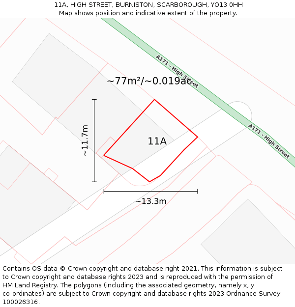 11A, HIGH STREET, BURNISTON, SCARBOROUGH, YO13 0HH: Plot and title map