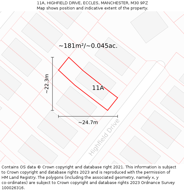 11A, HIGHFIELD DRIVE, ECCLES, MANCHESTER, M30 9PZ: Plot and title map