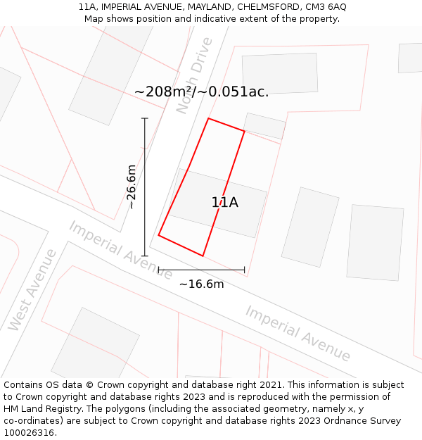 11A, IMPERIAL AVENUE, MAYLAND, CHELMSFORD, CM3 6AQ: Plot and title map