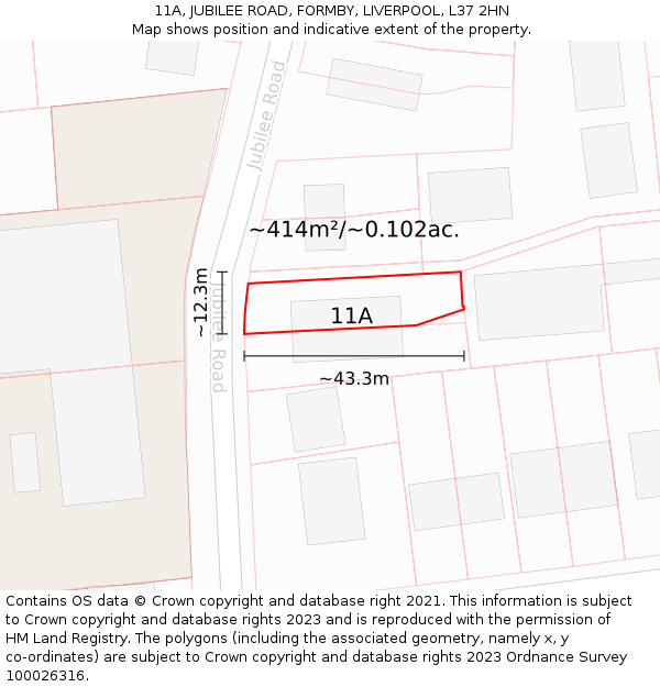 11A, JUBILEE ROAD, FORMBY, LIVERPOOL, L37 2HN: Plot and title map