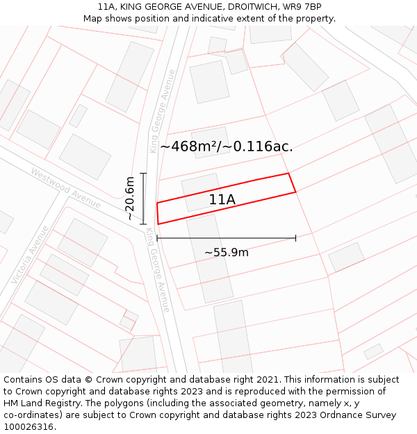 11A, KING GEORGE AVENUE, DROITWICH, WR9 7BP: Plot and title map