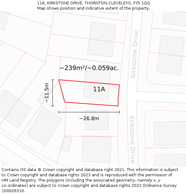 11A, KIRKSTONE DRIVE, THORNTON-CLEVELEYS, FY5 1QQ: Plot and title map