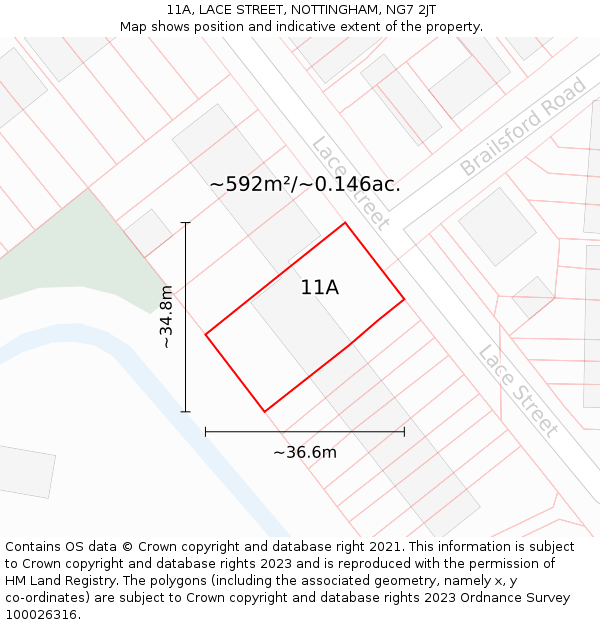 11A, LACE STREET, NOTTINGHAM, NG7 2JT: Plot and title map