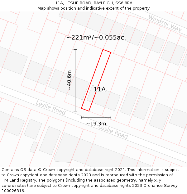 11A, LESLIE ROAD, RAYLEIGH, SS6 8PA: Plot and title map