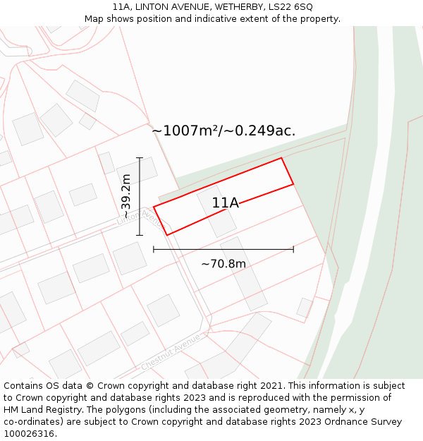 11A, LINTON AVENUE, WETHERBY, LS22 6SQ: Plot and title map