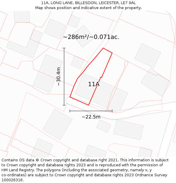 11A, LONG LANE, BILLESDON, LEICESTER, LE7 9AL: Plot and title map