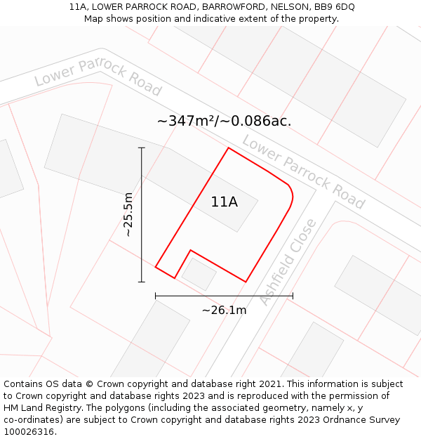 11A, LOWER PARROCK ROAD, BARROWFORD, NELSON, BB9 6DQ: Plot and title map