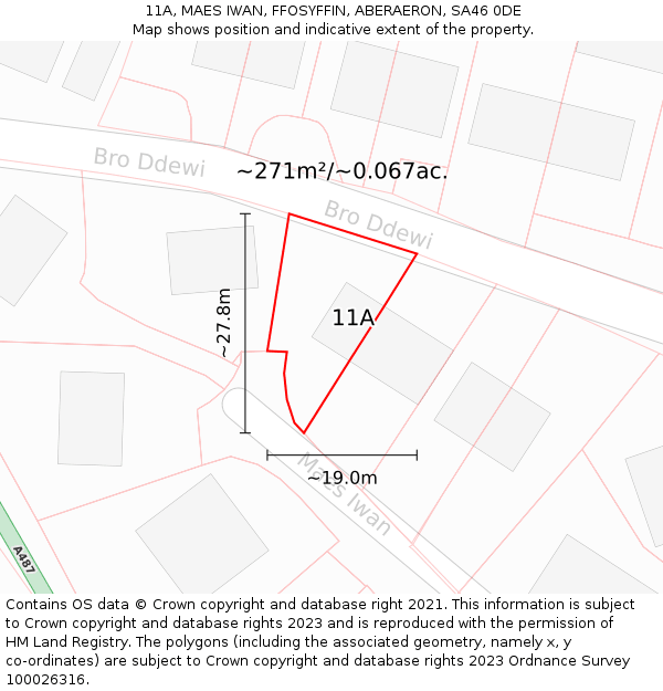 11A, MAES IWAN, FFOSYFFIN, ABERAERON, SA46 0DE: Plot and title map