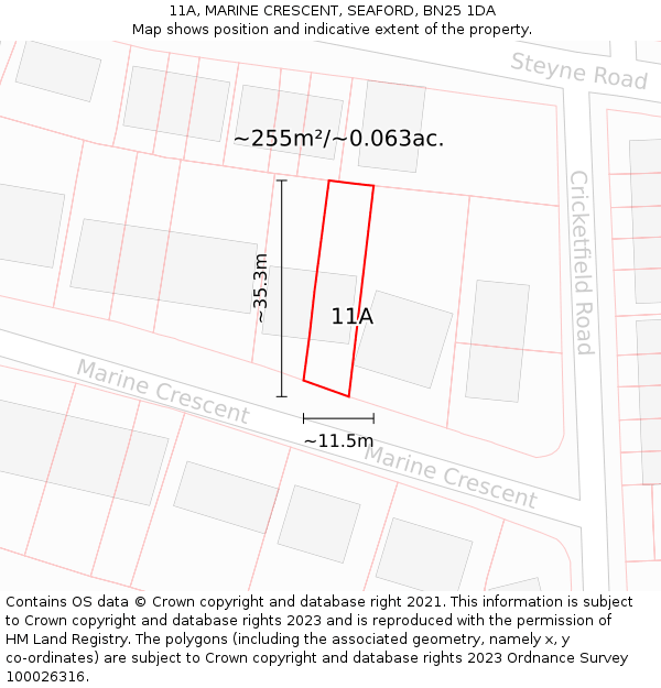 11A, MARINE CRESCENT, SEAFORD, BN25 1DA: Plot and title map