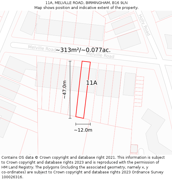 11A, MELVILLE ROAD, BIRMINGHAM, B16 9LN: Plot and title map