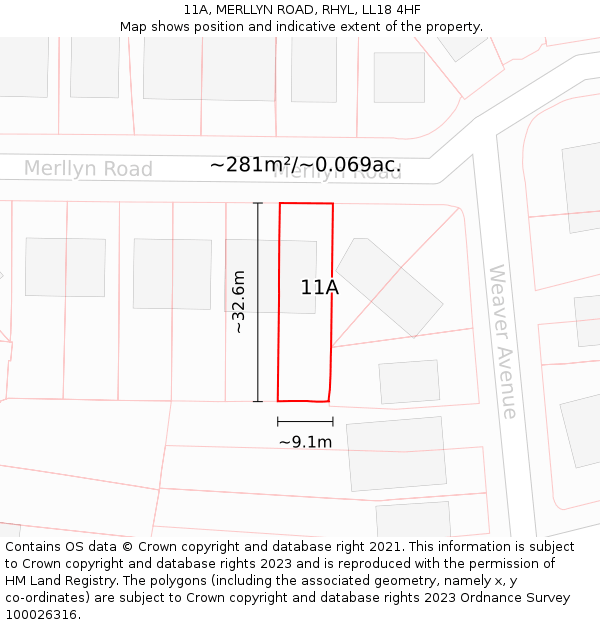 11A, MERLLYN ROAD, RHYL, LL18 4HF: Plot and title map