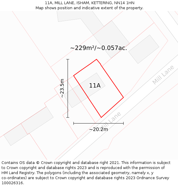 11A, MILL LANE, ISHAM, KETTERING, NN14 1HN: Plot and title map