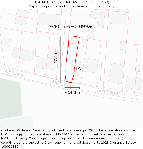 11A, MILL LANE, WRENTHAM, BECCLES, NR34 7JQ: Plot and title map