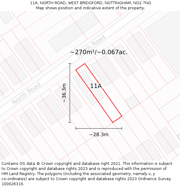 11A, NORTH ROAD, WEST BRIDGFORD, NOTTINGHAM, NG2 7NG: Plot and title map