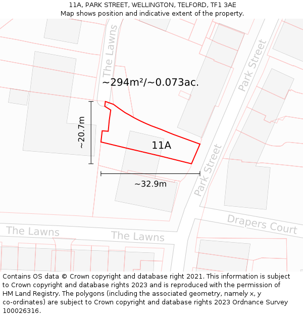 11A, PARK STREET, WELLINGTON, TELFORD, TF1 3AE: Plot and title map