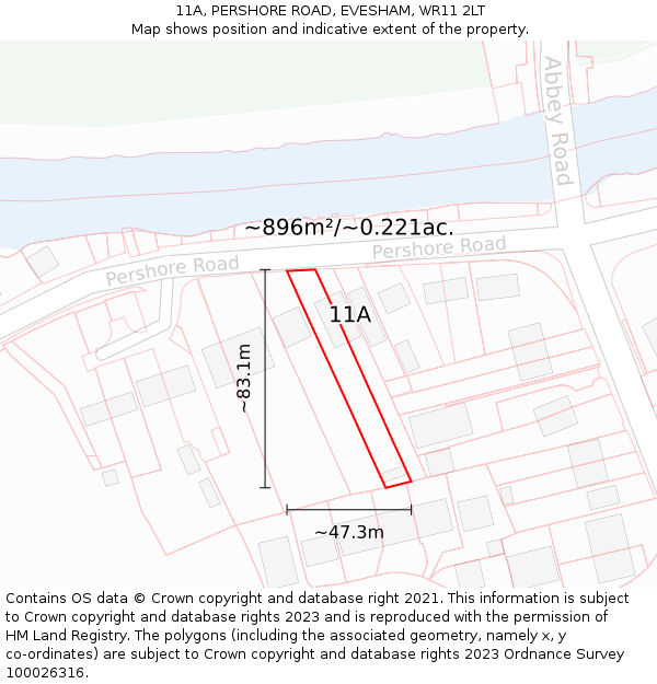 11A, PERSHORE ROAD, EVESHAM, WR11 2LT: Plot and title map