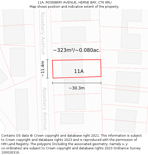 11A, ROSEBERY AVENUE, HERNE BAY, CT6 6RU: Plot and title map