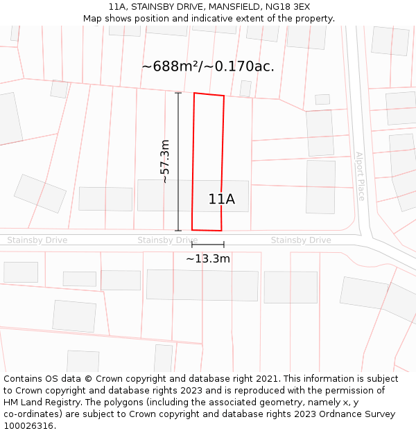 11A, STAINSBY DRIVE, MANSFIELD, NG18 3EX: Plot and title map