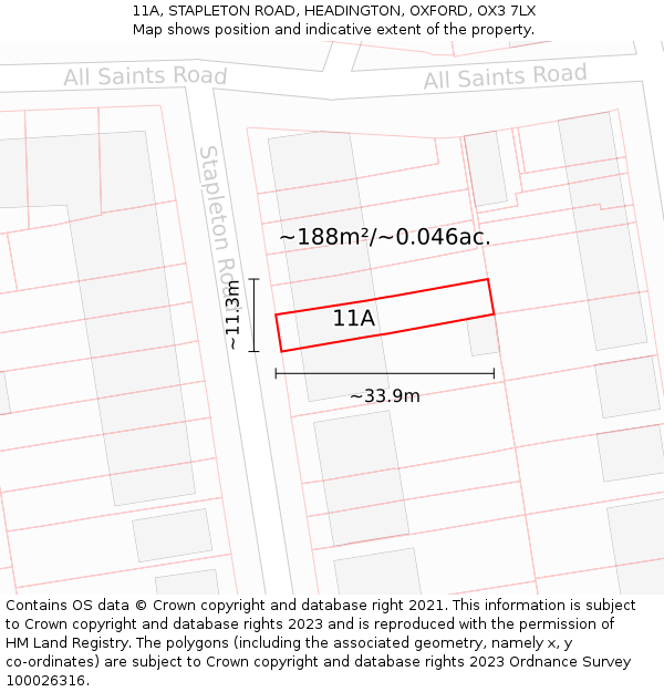 11A, STAPLETON ROAD, HEADINGTON, OXFORD, OX3 7LX: Plot and title map