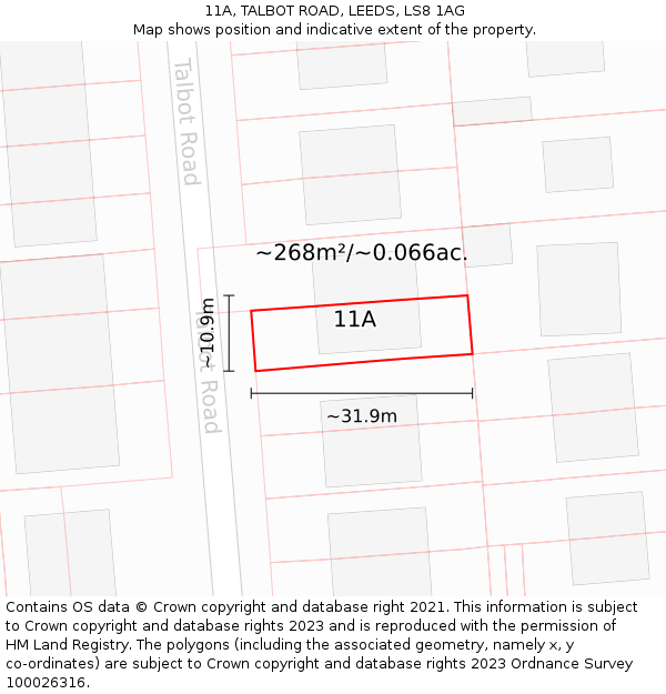 11A, TALBOT ROAD, LEEDS, LS8 1AG: Plot and title map