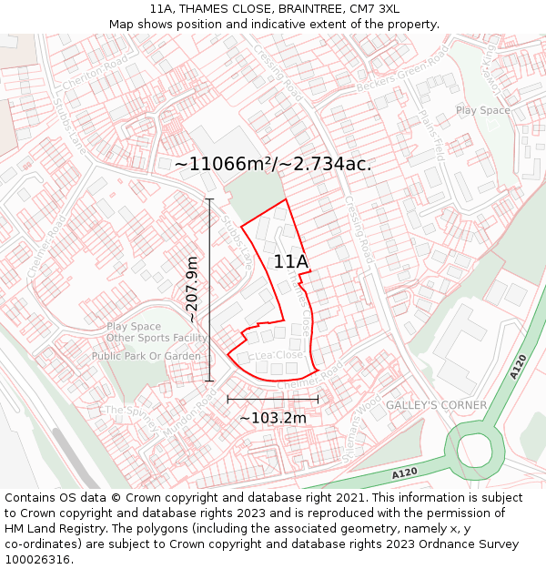 11A, THAMES CLOSE, BRAINTREE, CM7 3XL: Plot and title map