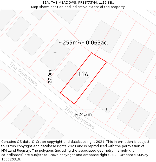 11A, THE MEADOWS, PRESTATYN, LL19 8EU: Plot and title map