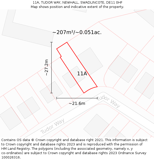 11A, TUDOR WAY, NEWHALL, SWADLINCOTE, DE11 0HF: Plot and title map