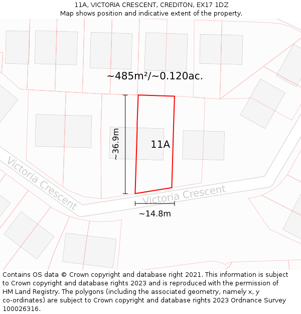 11A, VICTORIA CRESCENT, CREDITON, EX17 1DZ: Plot and title map