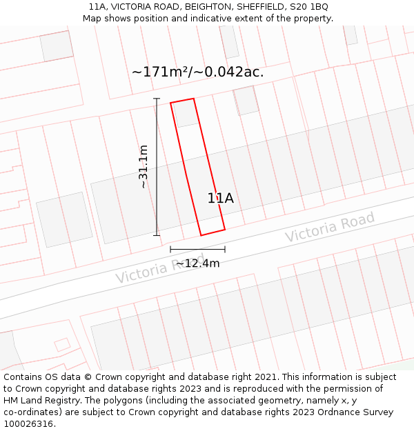 11A, VICTORIA ROAD, BEIGHTON, SHEFFIELD, S20 1BQ: Plot and title map