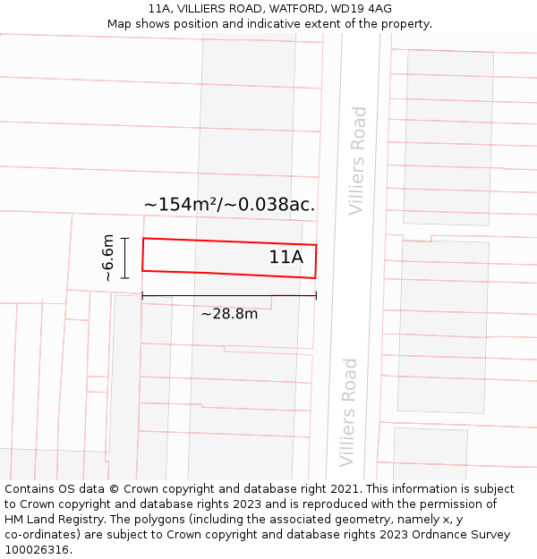 11A, VILLIERS ROAD, WATFORD, WD19 4AG: Plot and title map