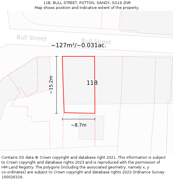 11B, BULL STREET, POTTON, SANDY, SG19 2NR: Plot and title map