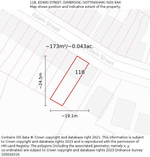 11B, EDWIN STREET, DAYBROOK, NOTTINGHAM, NG5 6AX: Plot and title map