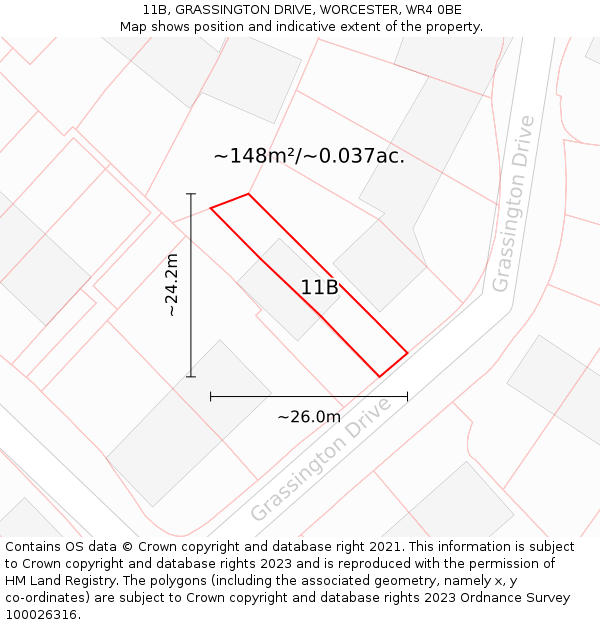 11B, GRASSINGTON DRIVE, WORCESTER, WR4 0BE: Plot and title map