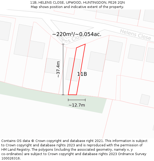 11B, HELENS CLOSE, UPWOOD, HUNTINGDON, PE26 2QN: Plot and title map