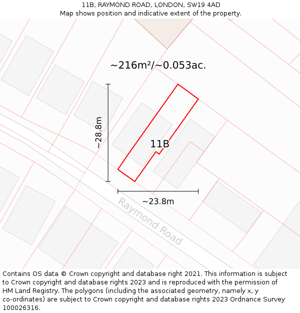 11B, RAYMOND ROAD, LONDON, SW19 4AD: Plot and title map