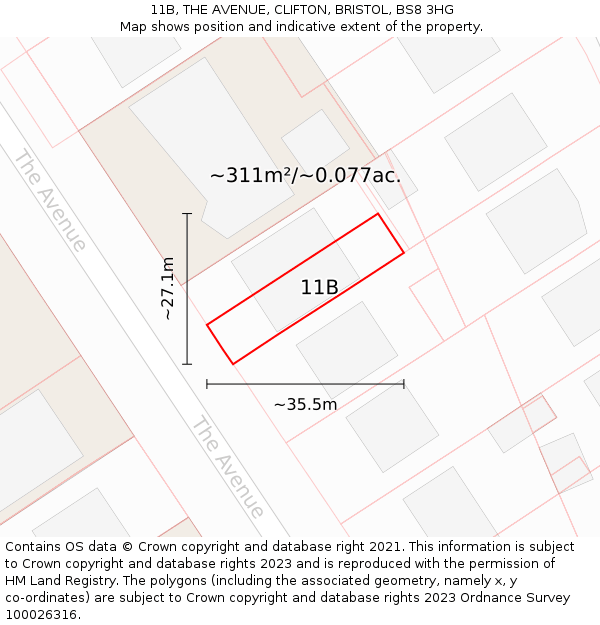 11B, THE AVENUE, CLIFTON, BRISTOL, BS8 3HG: Plot and title map