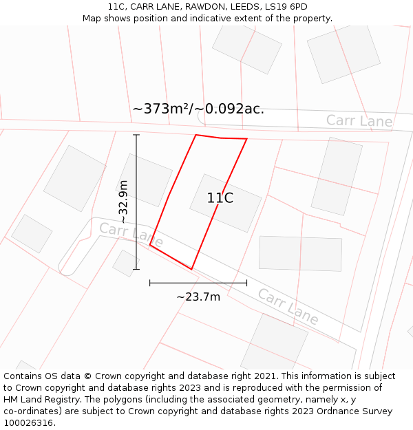 11C, CARR LANE, RAWDON, LEEDS, LS19 6PD: Plot and title map